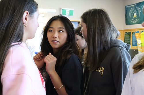 Senior Drama Students Tell a Story through Movement during the Red Leap Theatre lesson.