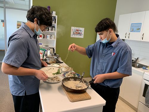 Zen and Elijah made Banana Poke during Cook Island Language week 