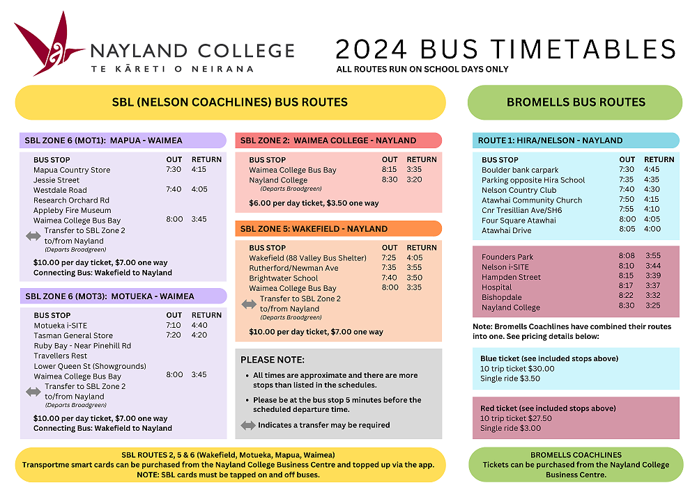 Updated bus timetables changes to routes and pricing