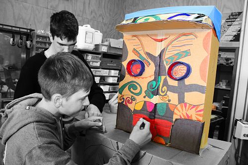 Black and white with bright colours