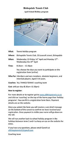 Bishopdale Tennis Club T1 Holidays 23