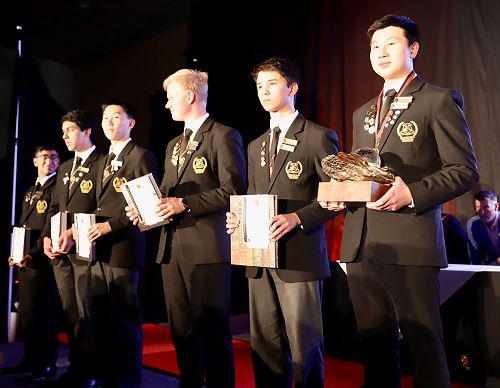Our top Year 13 academics, from left, Dhruv Khatri, Cam Sundararaj, Jayden Lee, Samuel Priest, Proxime Accessit Alexander Mayo, and Dux for 2023, Alex Liu