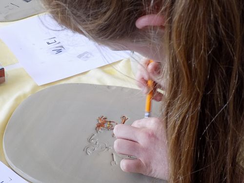 Creating figures in the clay using Trade Aid wire figures from Africa.