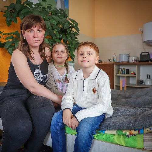 Irina and her two children are staying at a
refugee shelter close to the border with Hungary.  