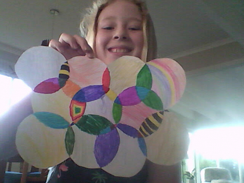 Cate's bubble art in her bubble.  This activity can be found on  Dunedin Public Art Gallery's Art at Home website.