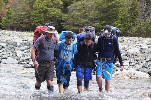 Ian, Jo, Lourenco and Oliver crossing the Temple North branch
