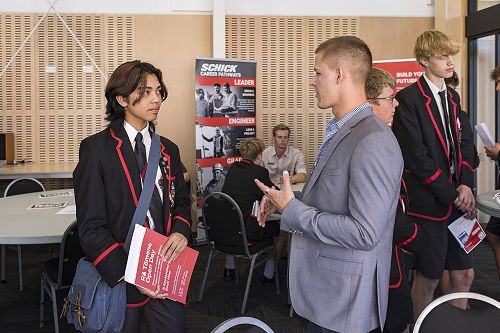 Old boy and architect Joshua Shipley with Marik Ancheta.