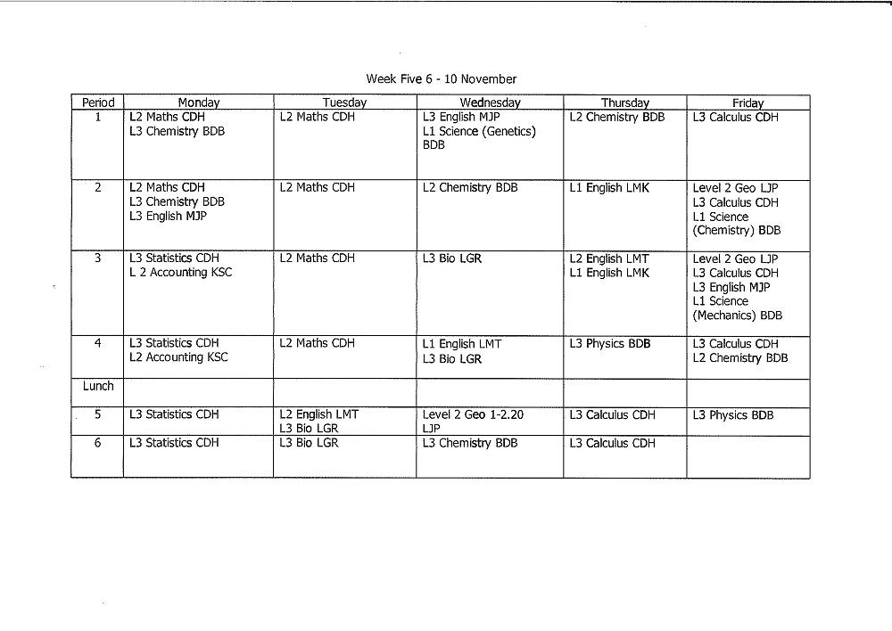 NCEA Tutorials Timetable