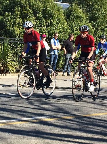 Henrietta and Sian at the start if the road race