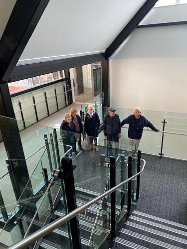 Through to the old hall site: music and classroom spaces