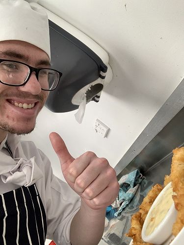 Thomas at Ara doing Cookery Course. Made fish and sauce. 