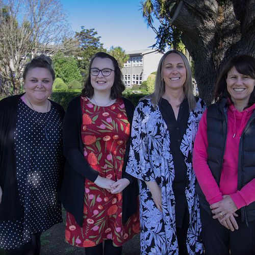 Our Kaiarataki (Heads of House). From left to right: Aeronwy Cording, Lydia Mills, Kalina Harmer-Campbell, Heather Lindsay 