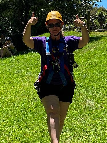 Belinda getting into the full camp spirit in January 2021.