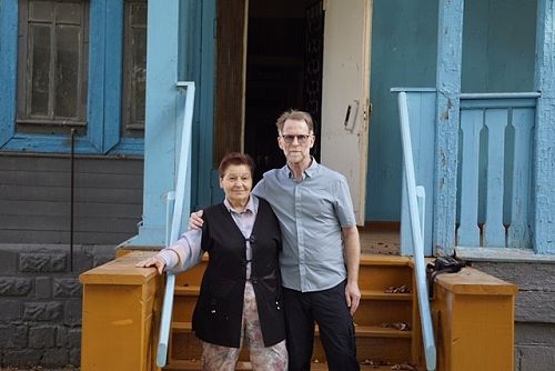 Ulyanovsk Cartridge Factory Museum Director Galina Luchsheva with David Howard after a visit to review the archive on Andrei Sakharov, who features in David's poem 'Sakharov Meets Oblomov (1943)'.
