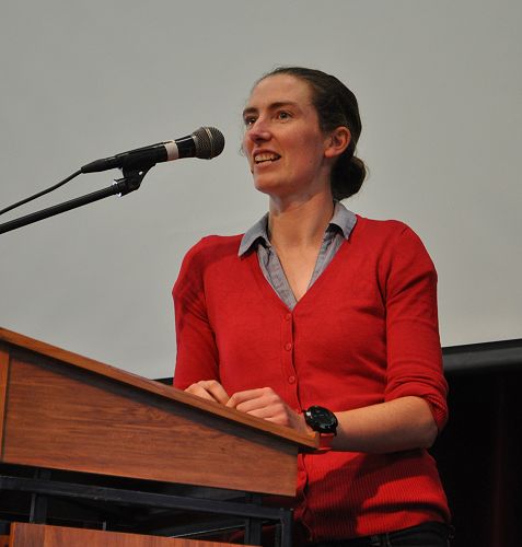 Foundation Day 2016: Georgia Whitla, a 2006 Prefect, speaks at the assembly.