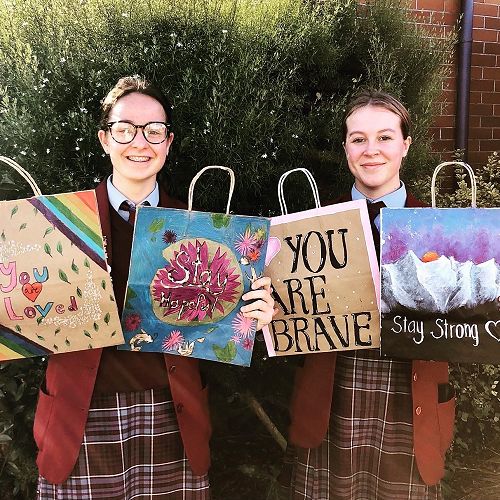 Brianna Grace & Ruby Dickson from the Z Club with a selection of the chemo goody bags 