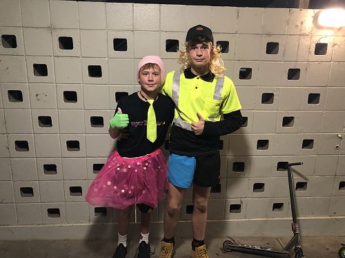 L-R: Year 9s Mitchell Barker and Nikau Collins went all out to dress up!!