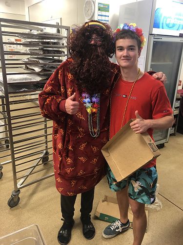 Deputy Head Prefect, Joseph Lorimer, in full 'Hippies' costume, with his partner in crime and fellow Year 13 boarder, Jackson Murphy.