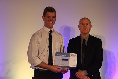 Mark Taylor receiving his Lincoln University Blue for Rowing from the Chief Academic Officer Professor Bruce McKenzie