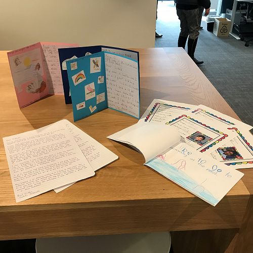 Pen Pal letters ready to go to the Resettlement Centre in Auckland. 