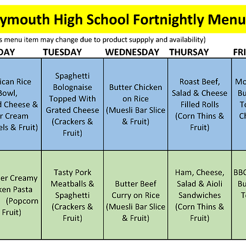 New Lunch Menu at GHS