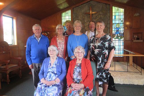 Te Anau’s St Michael and All Angels Church Local Shared Ministry Team, (left back) Garth Stewart, Miriam Dudfield, Rev’d Adrianne Stewart, Noeline Adam, Rev’d Jenny Tapsell, Judi Manning, (left front) Shirley Kent, Olwyn Brown, 