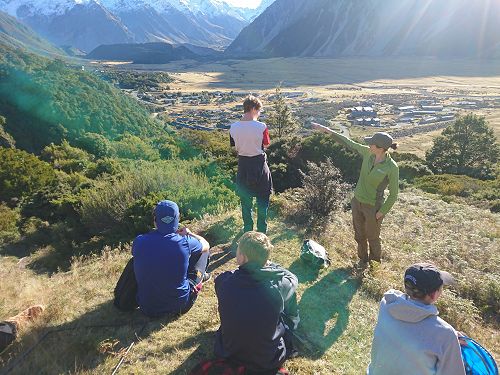 Elicia Milne of DOC talks the boys through the Village. Only another four stops to the top of the Red Tarns