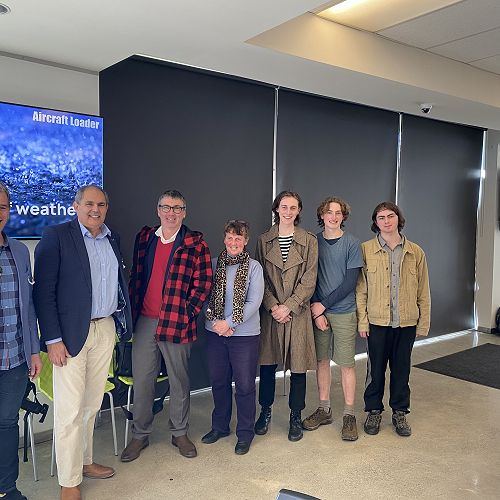 L-R: Candidates Dale Stephens, Mark Arneil, Duncan Webb, Chrys Horne, with students Elvis Nicolls, Sol Rogers-Mullins, and Quinn Legerwood-Gee