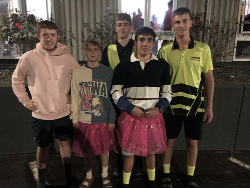 Luca Parrott and Jack Ramsey, with their fluoro tutus on!