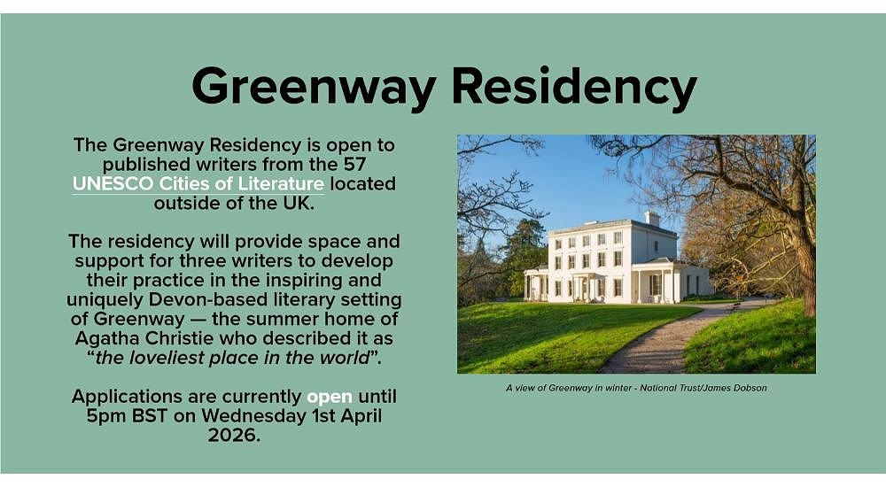 Exeter City of Literature's inaugural Greenway Residency is open for applications!