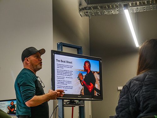 Emmy-award-winning producer Jon Kroll facilitating at a a one-day workshop focused on food, travel, and adventure shows. Image