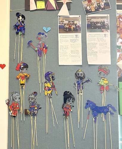 Shadow puppets made by students