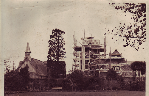 The old and new St Barnabas churches together