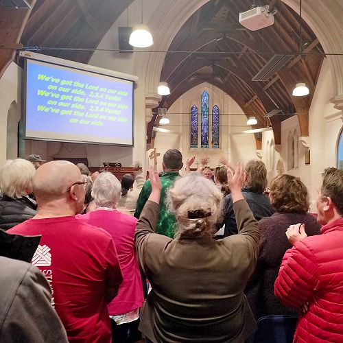 Singing at Evening Prayer at St. Faith's on the second day of Clergy Conference.