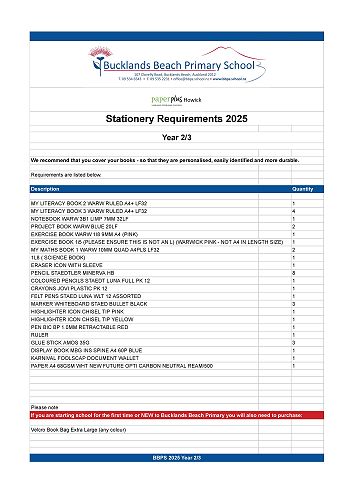 BBPS Stationery Year 2-3 2025