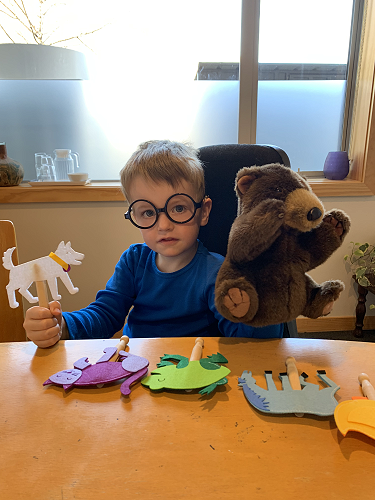 Remy retells the story of Brown Bear, Brown Bear.