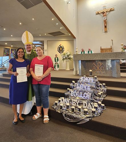 2024 Commissioning Mass in Hamilton. Sharmila and Louise receive their Certificate in Early Childhood Education.