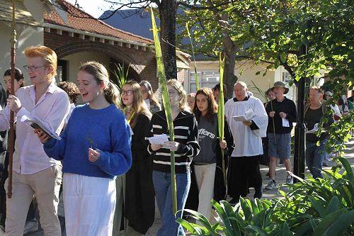 Joyful notes during the Palm Sunday procession to All Saints Dunedin