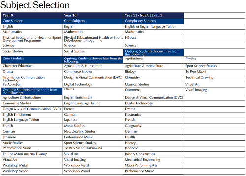 PNBHS Subject Options