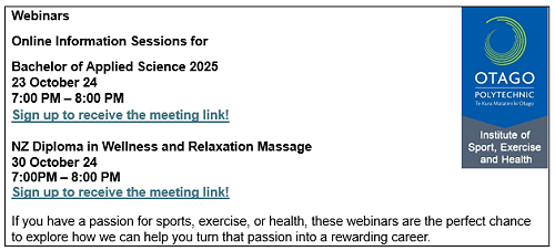 Otago Polytechnic - Institute of Sport, Exercise and Health Webinars