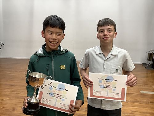 JiaHe 1st place, Noah 2nd place, Christchurch Intermediates' Speech Competition