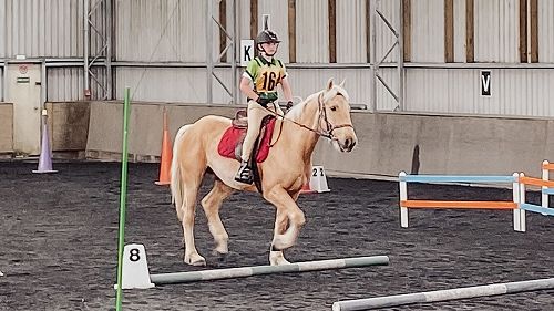 Carter foot riding Sailor for his dressage test