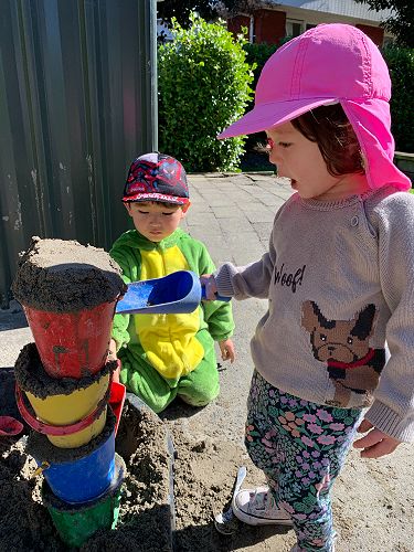 Luca and Mila sandplay at Prebbleton