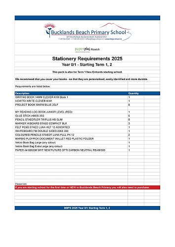 Year 0/1 Stationery 2025