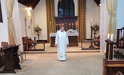 Rev'd Natalie Milliken at the Easter Vigil, Caversham Parish.