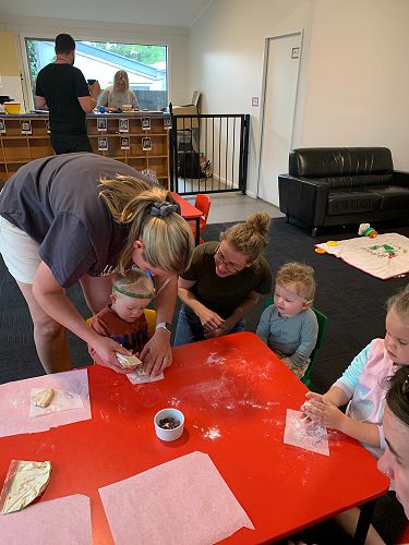 Jonty, Kylie, Bree, Jenna and Imogen baking at Prebbleton