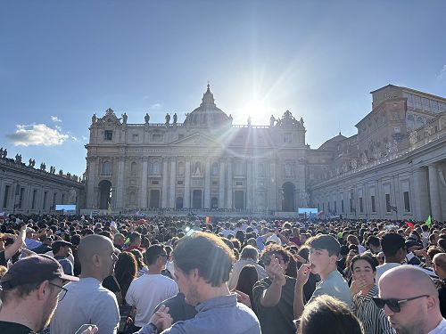 Waiting for the Pope to emerge in St Peter's Square.