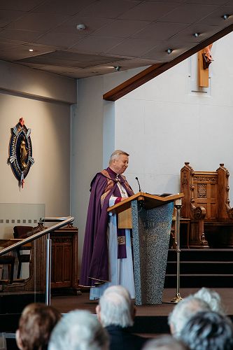 Anglican Bishop, Sir David Moxon with his eulogy