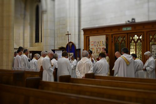 Choir and Clergy gathered for dismissal, Chrism Mass