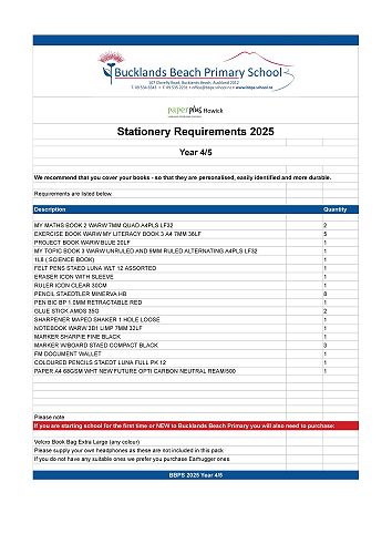 BBPS Stationery Year 4-5 2025